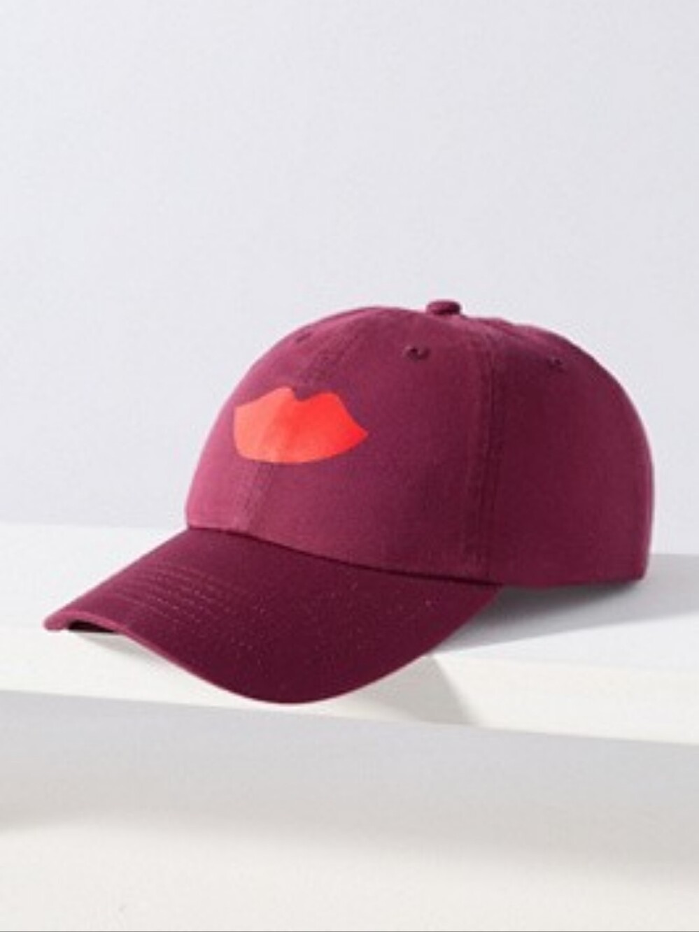 NWT Clare V Burgundy Baseball Cap with Red Lip Graphic